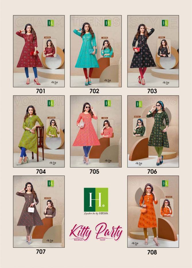 Hirwa Kitty Party 7 Latest Fancy Designer Casual Wear Bandhani Printed Designer Kurtis Collection
